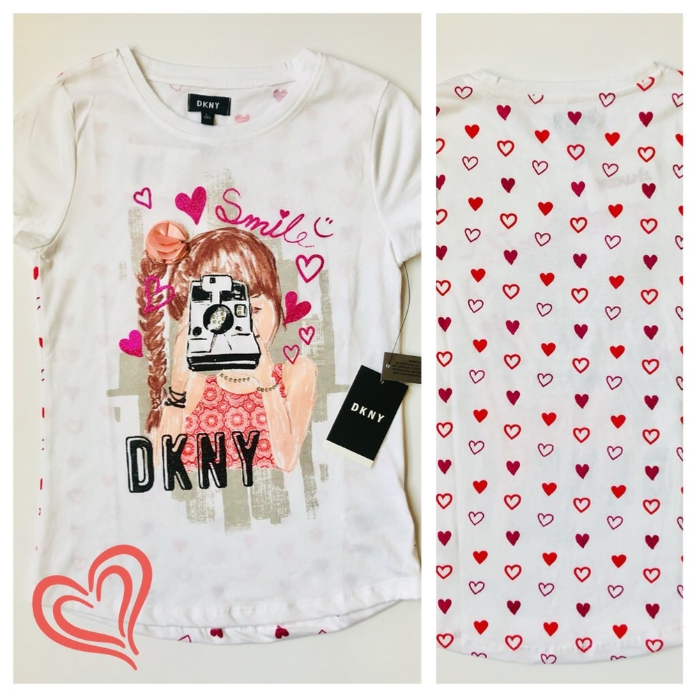DKNY Girls White Cotton Fashion Tee-Size L/NWT